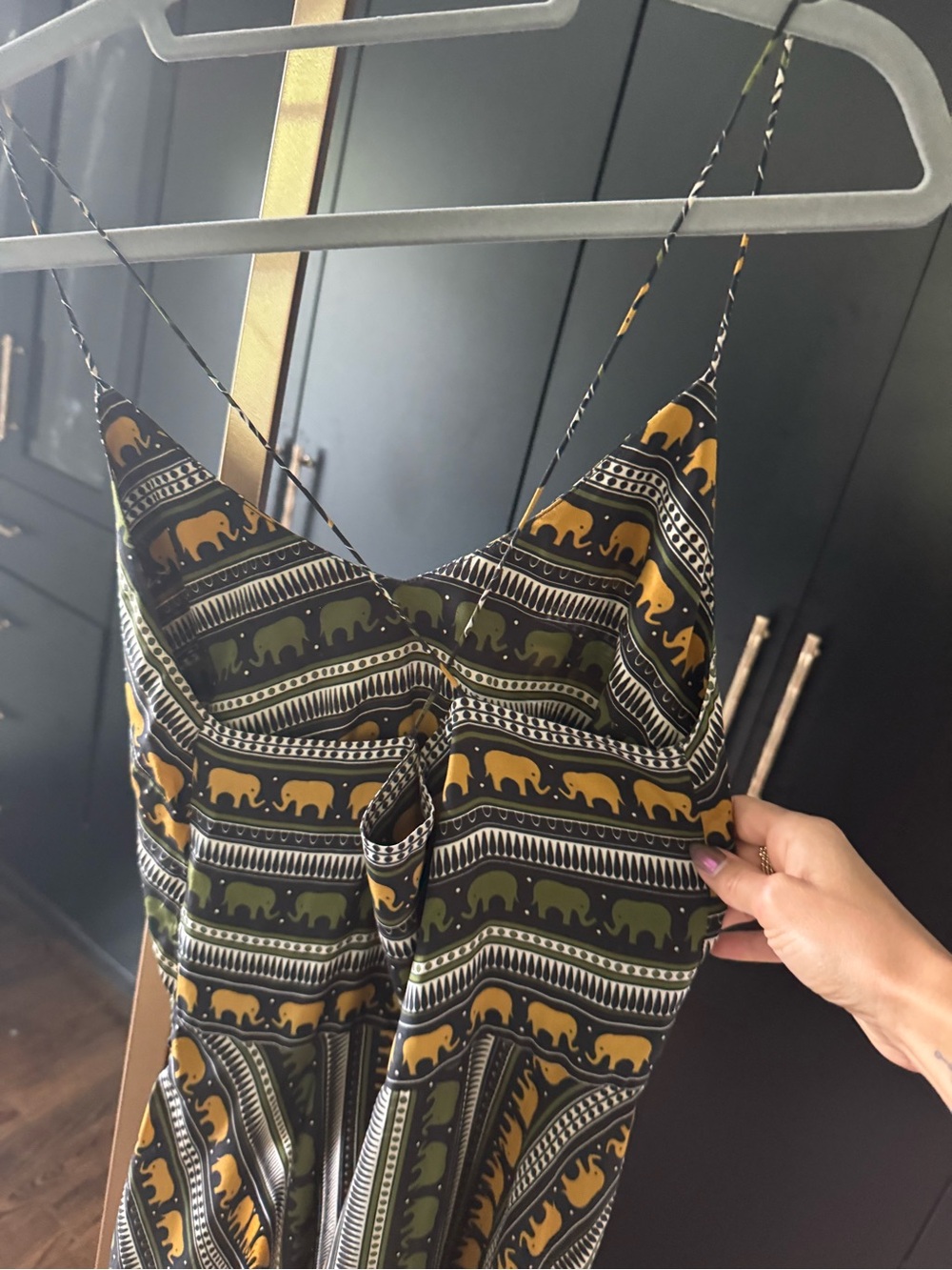 Caroline Constas high-low tank top in olive and yellow elephant pattern - Picture 3 of 5